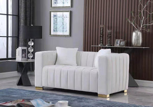 English Elm A Modern Chesterfield Loveseater - Elegant White Velvet Channel Sofa With Luxurious Comfort & Style W1099S00107