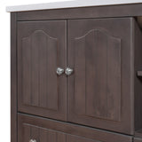 English Elm [Video] 36" Bathroom Vanity With Ceramic Basin, Bathroom Storage Cabinet With Two Doors and Drawers, Solid Frame, Metal Handles, Brown (Old Sku: Jl000003Aad-1)