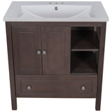 English Elm [Video] 30" Bathroom Vanity With Sink, Bathroom Storage Cabinet With Doors and Drawers, Solid Wood Frame, Ceramic Sink, Brown (Old Sku: Jl000002Aad)