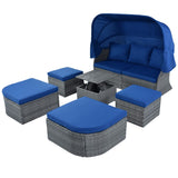 Hearth and Haven Spokane Outdoor Patio Furniture Set with Retractable Canopy, Blue