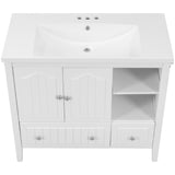 English Elm [Video] 36" Bathroom Vanity With Ceramic Basin, Bathroom Storage Cabinet With Two Doors and Drawers, Solid Frame, Metal Handles, White