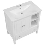 English Elm [Video] 30" Bathroom Vanity With Sink, Bathroom Storage Cabinet With Doors and Drawers, Solid Wood Frame, Ceramic Sink, White