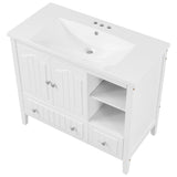 English Elm [Video] 36" Bathroom Vanity With Ceramic Basin, Bathroom Storage Cabinet With Two Doors and Drawers, Solid Frame, Metal Handles, White