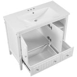 English Elm [Video] 36" Bathroom Vanity With Ceramic Basin, Bathroom Storage Cabinet With Two Doors and Drawers, Solid Frame, Metal Handles, White