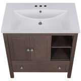 English Elm [Video] 30" Bathroom Vanity With Sink, Bathroom Storage Cabinet With Doors and Drawers, Solid Wood Frame, Ceramic Sink, Brown (Old Sku: Jl000002Aad)