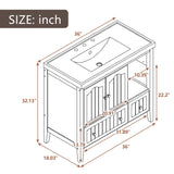 English Elm [Video] 36" Bathroom Vanity With Ceramic Basin, Bathroom Storage Cabinet With Two Doors and Drawers, Solid Frame, Metal Handles, Grey (Old Sku: Jl000003Aae)