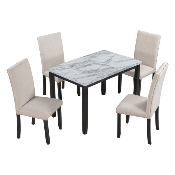 English Elm Trexm Faux Marble Dining Set with Four Cushioned Chairs Rubberwood Glam Kitchen ST000040AAA