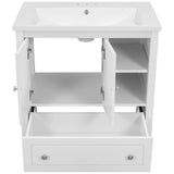 English Elm [Video] 30" Bathroom Vanity With Sink, Bathroom Storage Cabinet With Doors and Drawers, Solid Wood Frame, Ceramic Sink, White