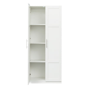 English Elm Pantry Adjustable 2-Door Storage Cabinet with 3 Shelves, Slim White Freestanding Cupboard for Home W331S00076