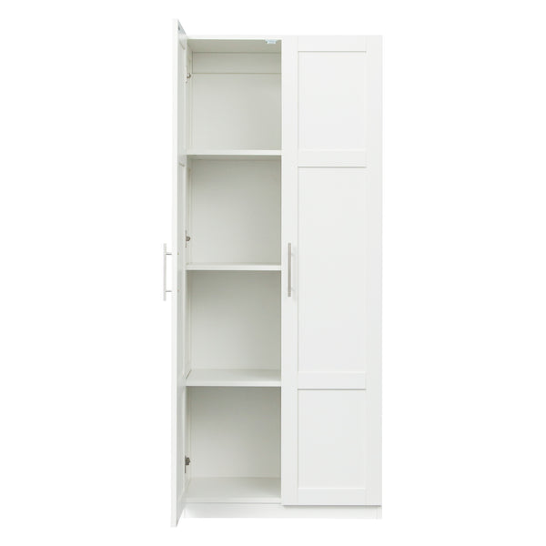 English Elm Pantry Adjustable 2-Door Storage Cabinet with 3 Shelves, Slim White Freestanding Cupboard for Home W331S00076