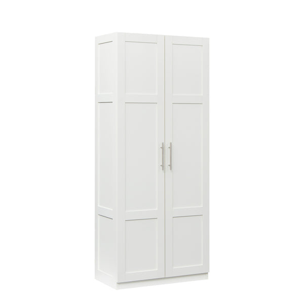 English Elm Pantry Adjustable 2-Door Storage Cabinet with 3 Shelves, Slim White Freestanding Cupboard for Home W331S00076