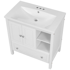Hearth and Haven Wayne Bathroom Vanity with Sink and Cabinet, White