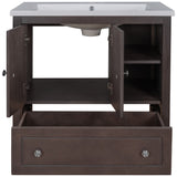 English Elm [Video] 30" Bathroom Vanity With Sink, Bathroom Storage Cabinet With Doors and Drawers, Solid Wood Frame, Ceramic Sink, Brown (Old Sku: Jl000002Aad)