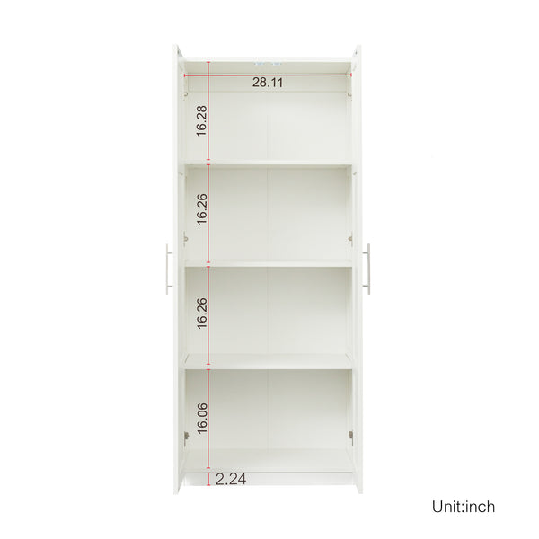 English Elm Pantry Adjustable 2-Door Storage Cabinet with 3 Shelves, Slim White Freestanding Cupboard for Home W331S00076