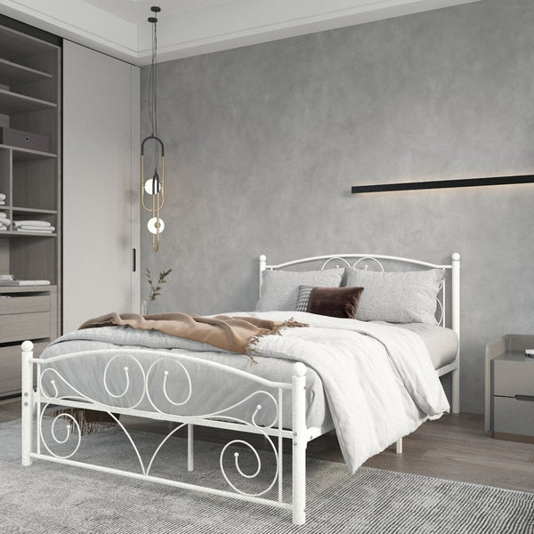 English Elm Full Size Steel Bed Frame with Floral Headboard Footboard for Quiet Restful Nights W21428123