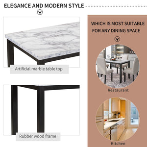 English Elm Trexm Faux Marble Dining Set with Four Cushioned Chairs Rubberwood Glam Kitchen ST000040AAA