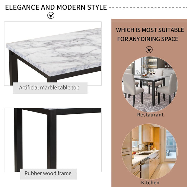 English Elm Trexm Faux Marble Dining Set with Four Cushioned Chairs Rubberwood Glam Kitchen ST000040AAA