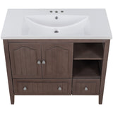 English Elm [Video] 36" Bathroom Vanity With Ceramic Basin, Bathroom Storage Cabinet With Two Doors and Drawers, Solid Frame, Metal Handles, Brown (Old Sku: Jl000003Aad)