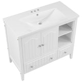 English Elm [Video] 36" Bathroom Vanity With Ceramic Basin, Bathroom Storage Cabinet With Two Doors and Drawers, Solid Frame, Metal Handles, White