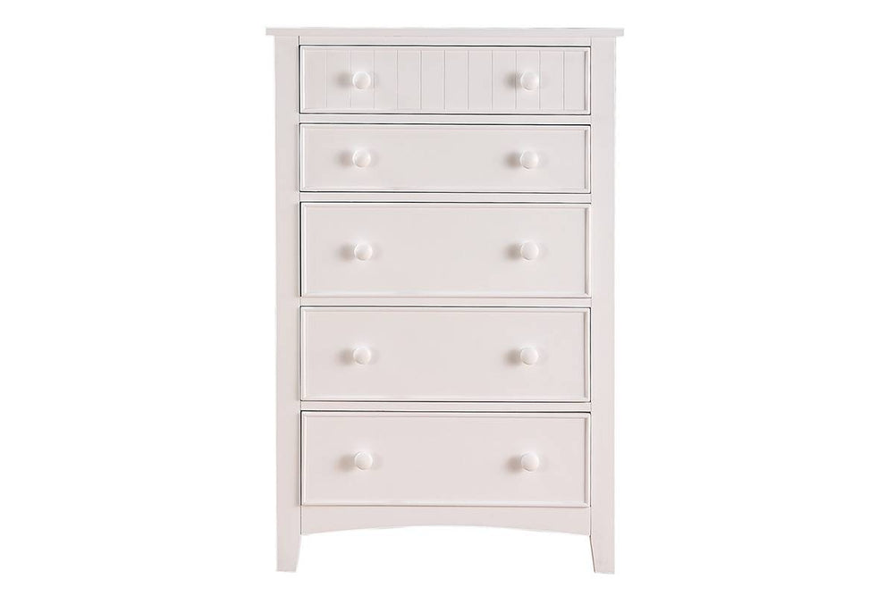English Elm Contemporary 5-Drawer Chest with Pine Veneer & Open Shelf for Bedroom Storage, Sleek Minimal Design White 51 L x 34 W x 20 H HS00F4239-ID-AHD