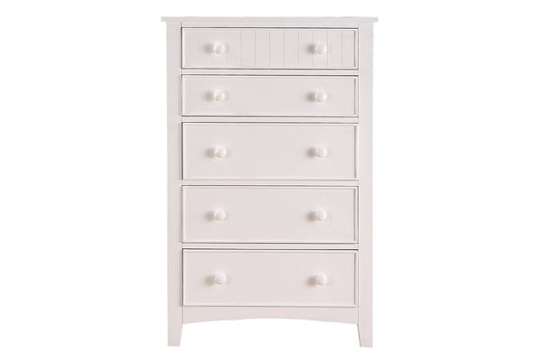 English Elm Contemporary 5-Drawer Chest with Pine Veneer & Open Shelf for Bedroom Storage, Sleek Minimal Design White 51 L x 34 W x 20 H HS00F4239-ID-AHD