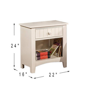 English Elm White Modern Nightstand with Drawer & Open Shelf, Pine Veneer MDF, 22x16x24" Compact Accent Table HS00F4238-ID-AHD