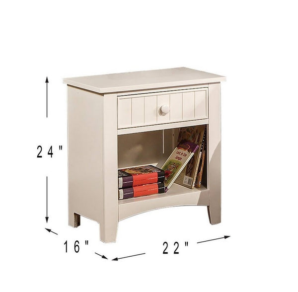 English Elm White Modern Nightstand with Drawer & Open Shelf, Pine Veneer MDF, 22x16x24" Compact Accent Table HS00F4238-ID-AHD