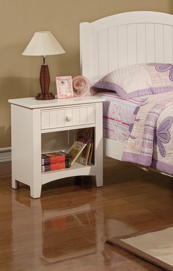 English Elm White Modern Nightstand with Drawer & Open Shelf, Pine Veneer MDF, 22x16x24" Compact Accent Table HS00F4238-ID-AHD