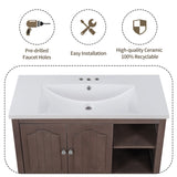 English Elm [Video] 36" Bathroom Vanity With Ceramic Basin, Bathroom Storage Cabinet With Two Doors and Drawers, Solid Frame, Metal Handles, Brown (Old Sku: Jl000003Aad)