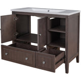 English Elm [Video] 36" Bathroom Vanity With Ceramic Basin, Bathroom Storage Cabinet With Two Doors and Drawers, Solid Frame, Metal Handles, Brown (Old Sku: Jl000003Aad-1)