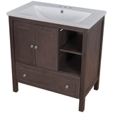 English Elm [Video] 30" Bathroom Vanity With Sink, Bathroom Storage Cabinet With Doors and Drawers, Solid Wood Frame, Ceramic Sink, Brown (Old Sku: Jl000002Aad)