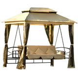 Hearth and Haven Akron Outdoor Gazebo with Convertible Swing Bench and Mosquito Netting, Khaki