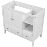 English Elm 36" Bathroom Vanity Base Only, Solid Wood Frame and Mdf Boards, White