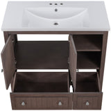 English Elm [Video] 36" Bathroom Vanity With Ceramic Basin, Bathroom Storage Cabinet With Two Doors and Drawers, Solid Frame, Metal Handles, Brown (Old Sku: Jl000003Aad-1)