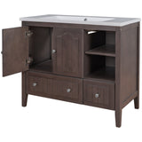 English Elm [Video] 36" Bathroom Vanity With Ceramic Basin, Bathroom Storage Cabinet With Two Doors and Drawers, Solid Frame, Metal Handles, Brown (Old Sku: Jl000003Aad-1)