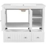 English Elm [Video] 36" Bathroom Vanity With Ceramic Basin, Bathroom Storage Cabinet With Two Doors and Drawers, Solid Frame, Metal Handles, White