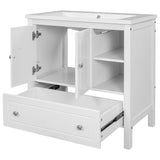 English Elm [Video] 30" Bathroom Vanity With Sink, Bathroom Storage Cabinet With Doors and Drawers, Solid Wood Frame, Ceramic Sink, White