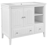 English Elm [Video] 36" Bathroom Vanity With Ceramic Basin, Bathroom Storage Cabinet With Two Doors and Drawers, Solid Frame, Metal Handles, White