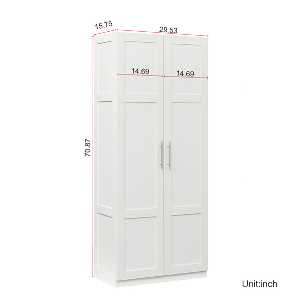 English Elm Pantry Adjustable 2-Door Storage Cabinet with 3 Shelves, Slim White Freestanding Cupboard for Home W331S00076