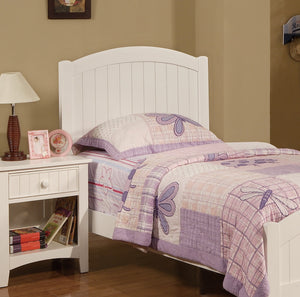 English Elm White Twin Size Bed with Carved Vertical Lines Headboard, Plywood & Rubberwood Frame, Classic Elegance HS00F9049-ID-AHD