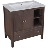 English Elm [Video] 30" Bathroom Vanity With Sink, Bathroom Storage Cabinet With Doors and Drawers, Solid Wood Frame, Ceramic Sink, Brown (Old Sku: Jl000002Aad)