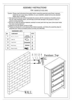 English Elm Contemporary 5-Drawer Chest with Pine Veneer & Open Shelf for Bedroom Storage, Sleek Minimal Design White 51 L x 34 W x 20 H HS00F4239-ID-AHD