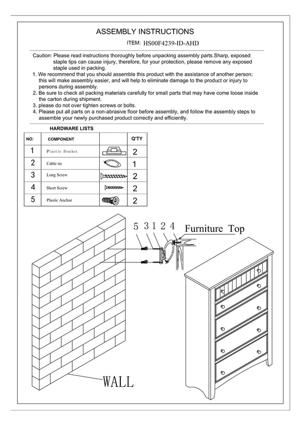 English Elm Contemporary 5-Drawer Chest with Pine Veneer & Open Shelf for Bedroom Storage, Sleek Minimal Design White 51 L x 34 W x 20 H HS00F4239-ID-AHD