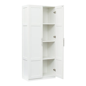 English Elm Pantry Adjustable 2-Door Storage Cabinet with 3 Shelves, Slim White Freestanding Cupboard for Home W331S00076