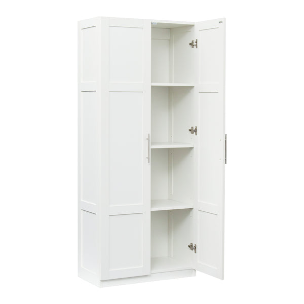 English Elm Pantry Adjustable 2-Door Storage Cabinet with 3 Shelves, Slim White Freestanding Cupboard for Home W331S00076