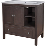 English Elm [Video] 30" Bathroom Vanity With Sink, Bathroom Storage Cabinet With Doors and Drawers, Solid Wood Frame, Ceramic Sink, Brown (Old Sku: Jl000002Aad)