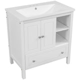 English Elm [Video] 30" Bathroom Vanity With Sink, Bathroom Storage Cabinet With Doors and Drawers, Solid Wood Frame, Ceramic Sink, White