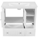 English Elm [Video] 36" Bathroom Vanity With Ceramic Basin, Bathroom Storage Cabinet With Two Doors and Drawers, Solid Frame, Metal Handles, White