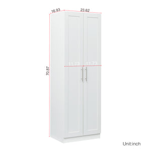 English Elm High Space-Saving Cabinet With 2 Doors, 3 Partitions For Organized Storage In Modern White Finish W331S00080