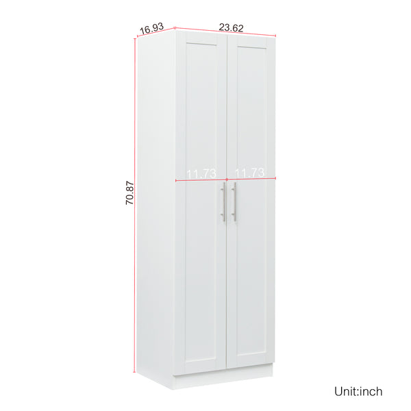 English Elm High Space-Saving Cabinet With 2 Doors, 3 Partitions For Organized Storage In Modern White Finish W331S00080